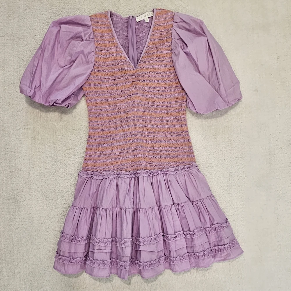 NEW Karlie Dress Size S Purple Puffy Sleeves Preppy Feminine Ruffle Girlhoodcore - Picture 3 of 8